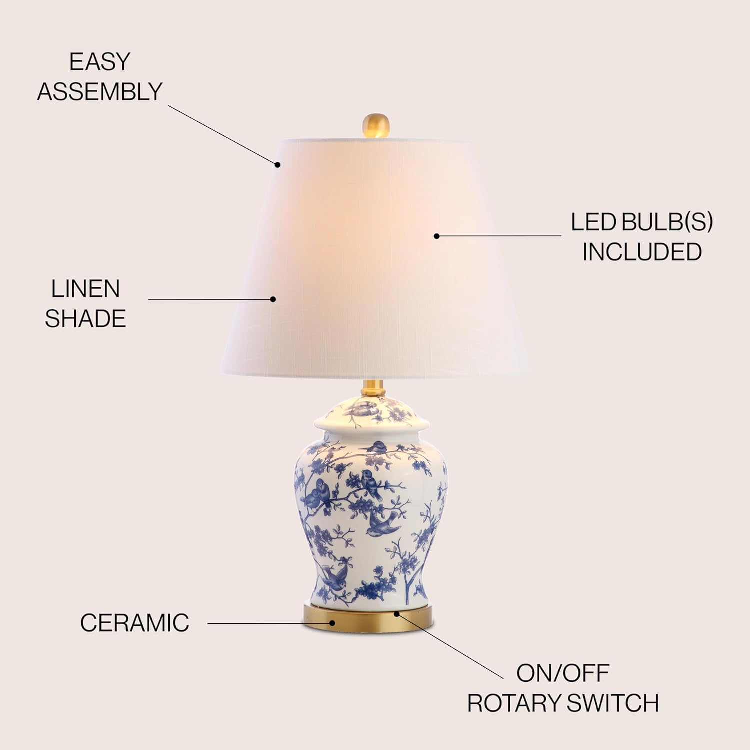 Linen Farmhouse Blue Bedside Lamp — 22" - View 5