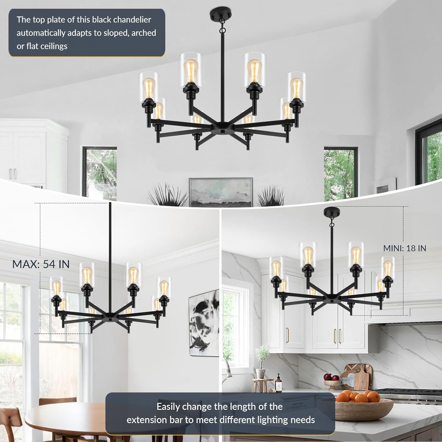 Farmhouse Black Chandelier — 34" - View 7