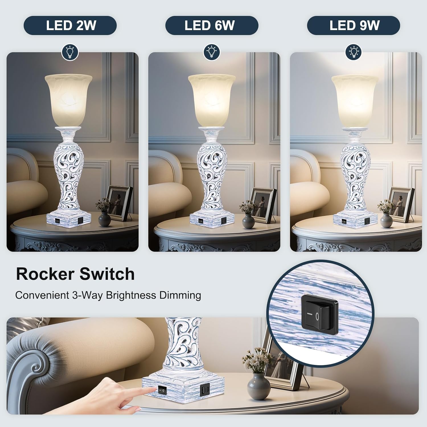 Dimmable Farmhouse Beige Bedside Lamp — 20" - View 4