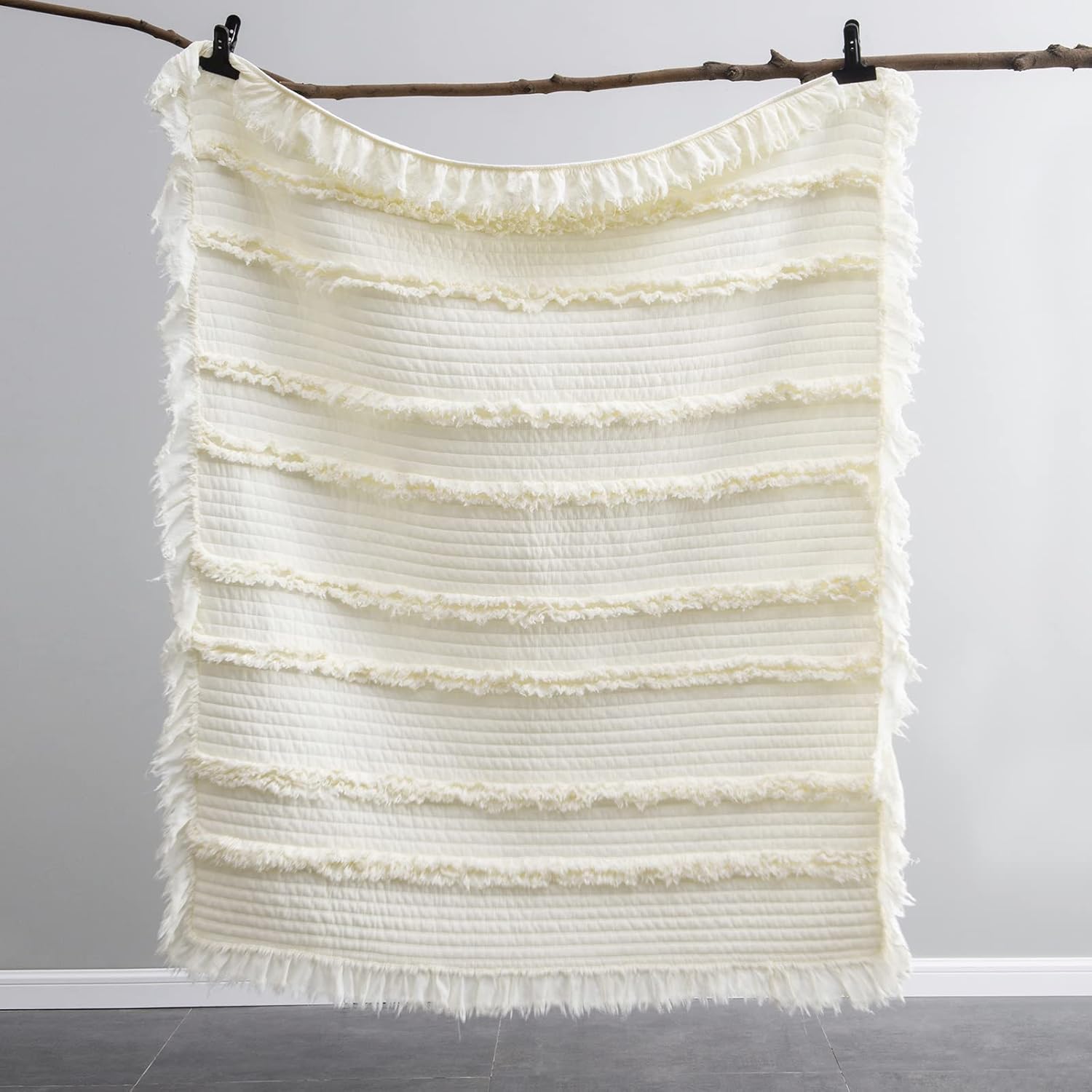 Fringed Boho Beige Throw Pillow — 50" - View 6