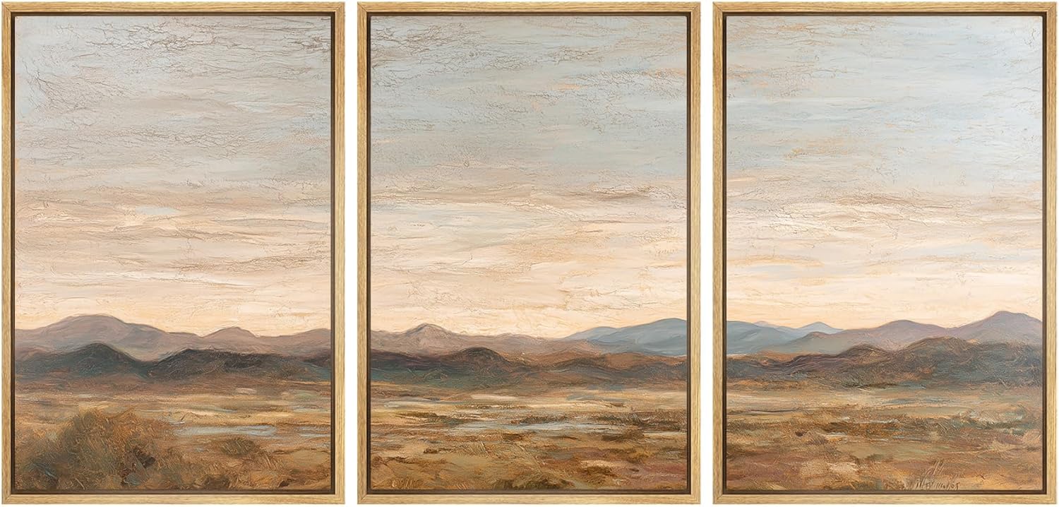 Vintage Farmhouse Framed Wall Art — 24" — 24"x36"x3 Panels Natural