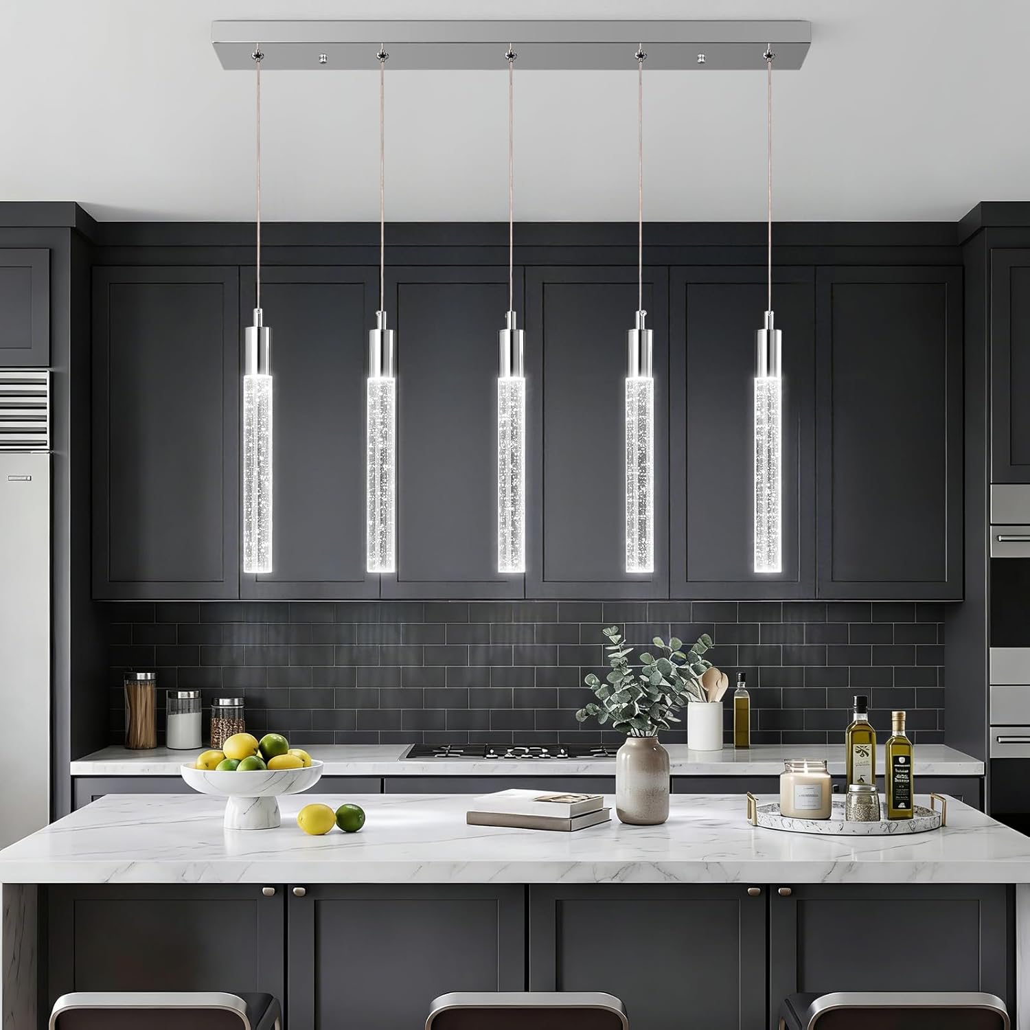 Dimmable Luxe Black Pendant Light — 2-Light — Chrome