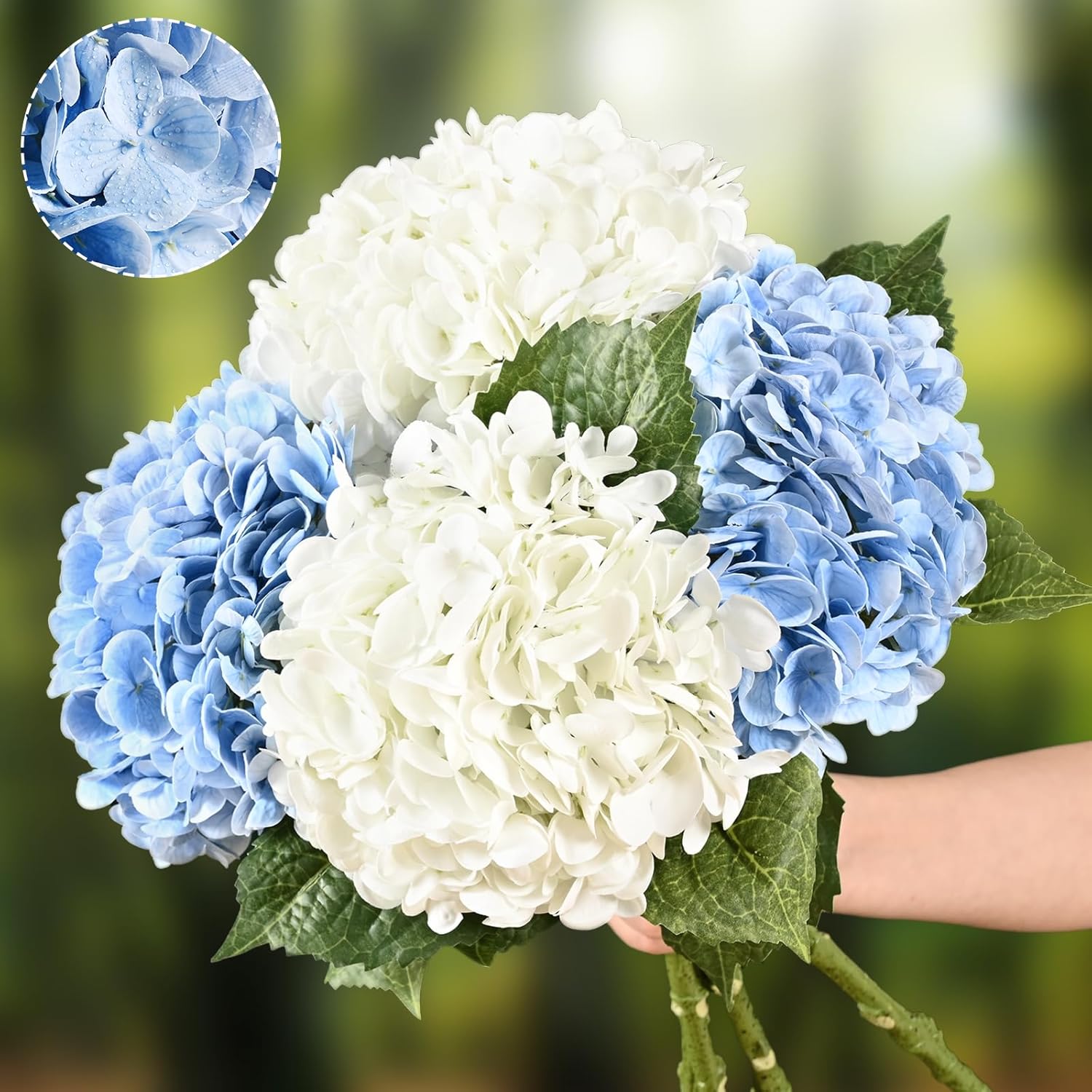 Beige Artificial Flowers — 21" — Blue White