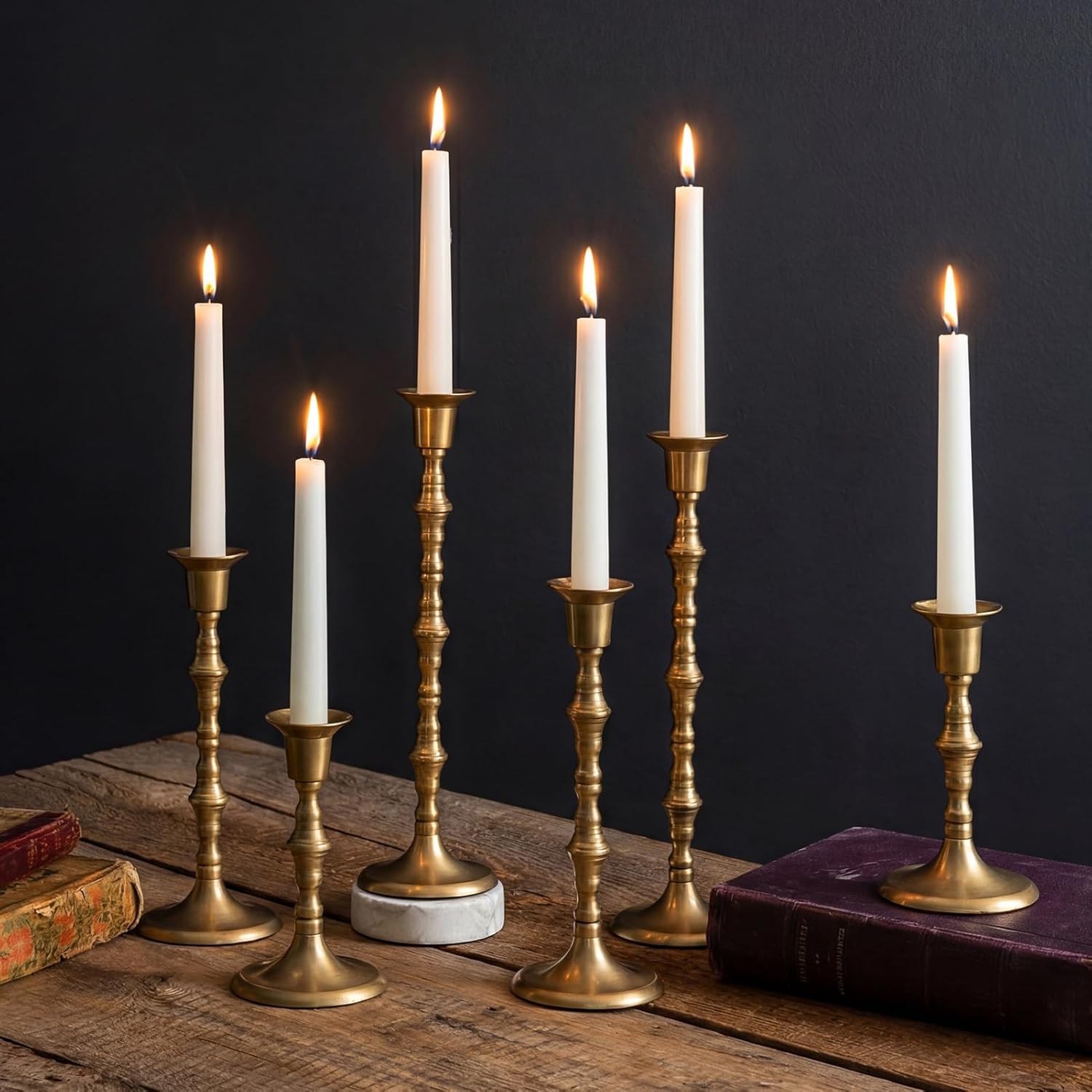 Antique Black Candle — Set of 6 — Gold