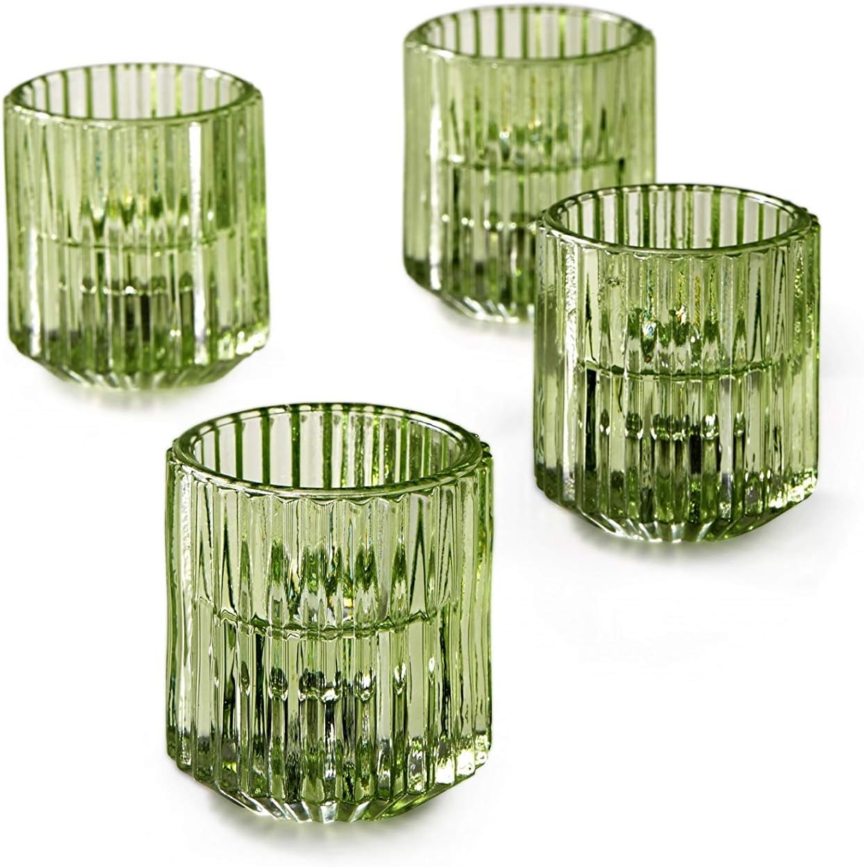 Gold Candle — 3.75" — Pleated Green 2.25" Tall- 4pc