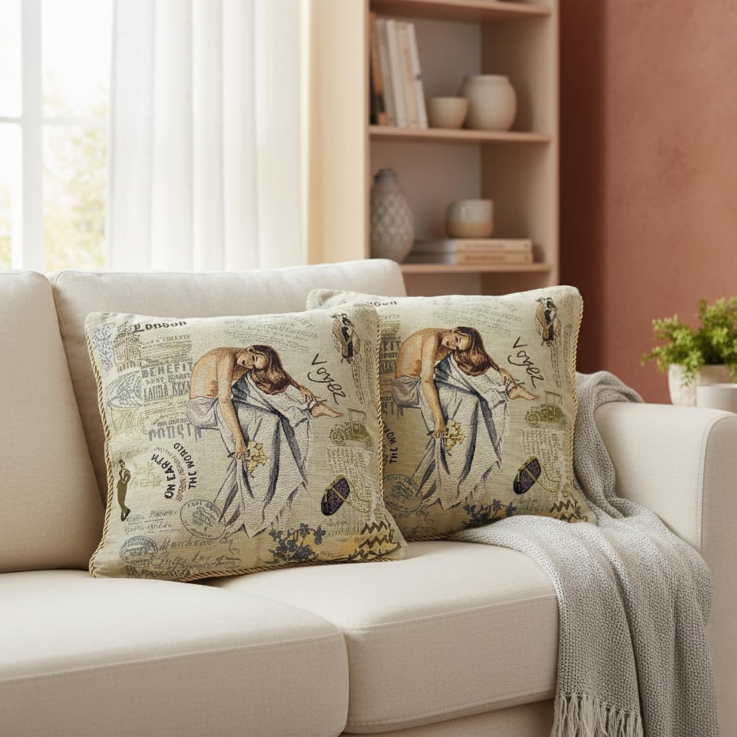 Vintage Boho Blue Throw Pillow Cover — 18" - View 2