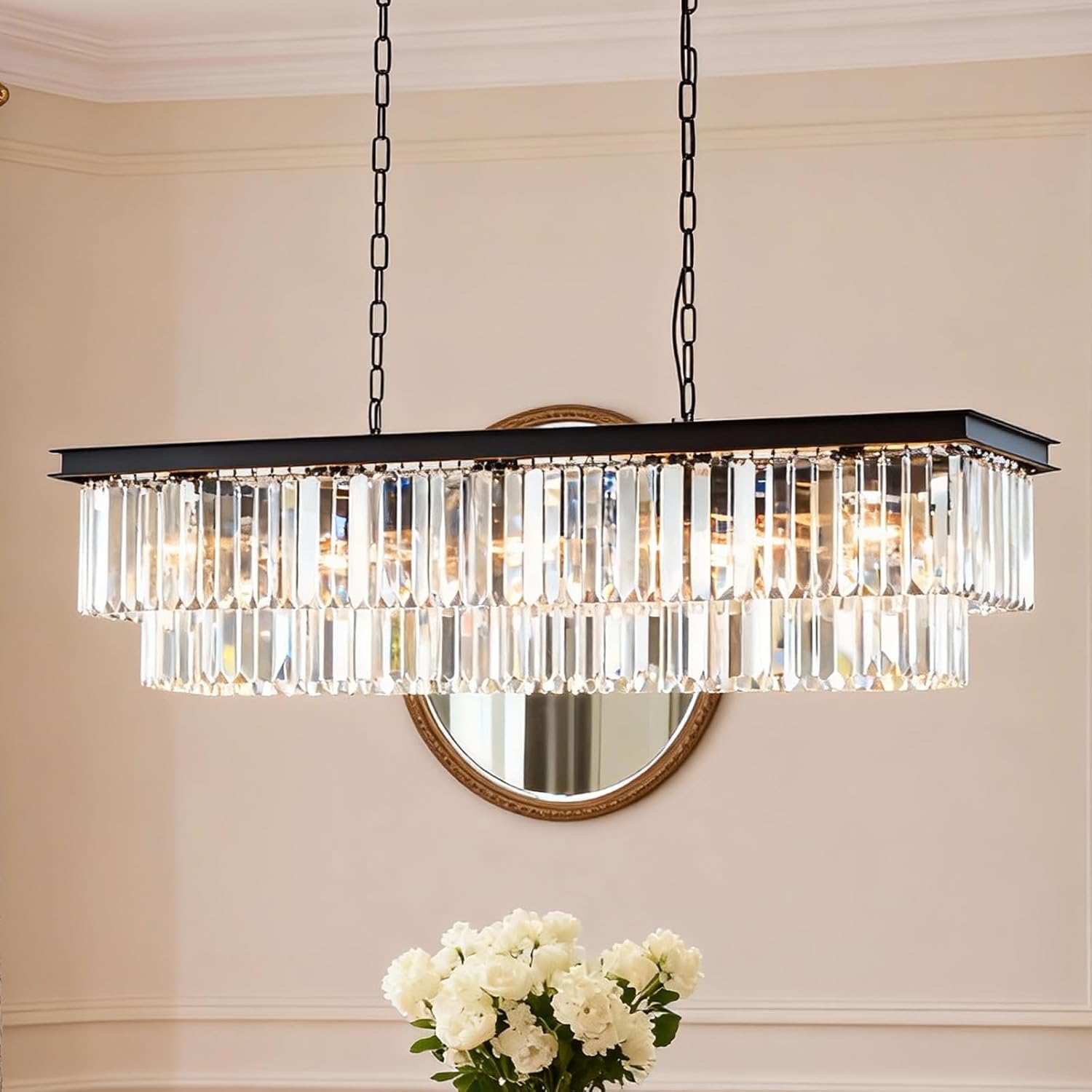 Rectangular Luxe Black Chandelier — 12-Light — Black