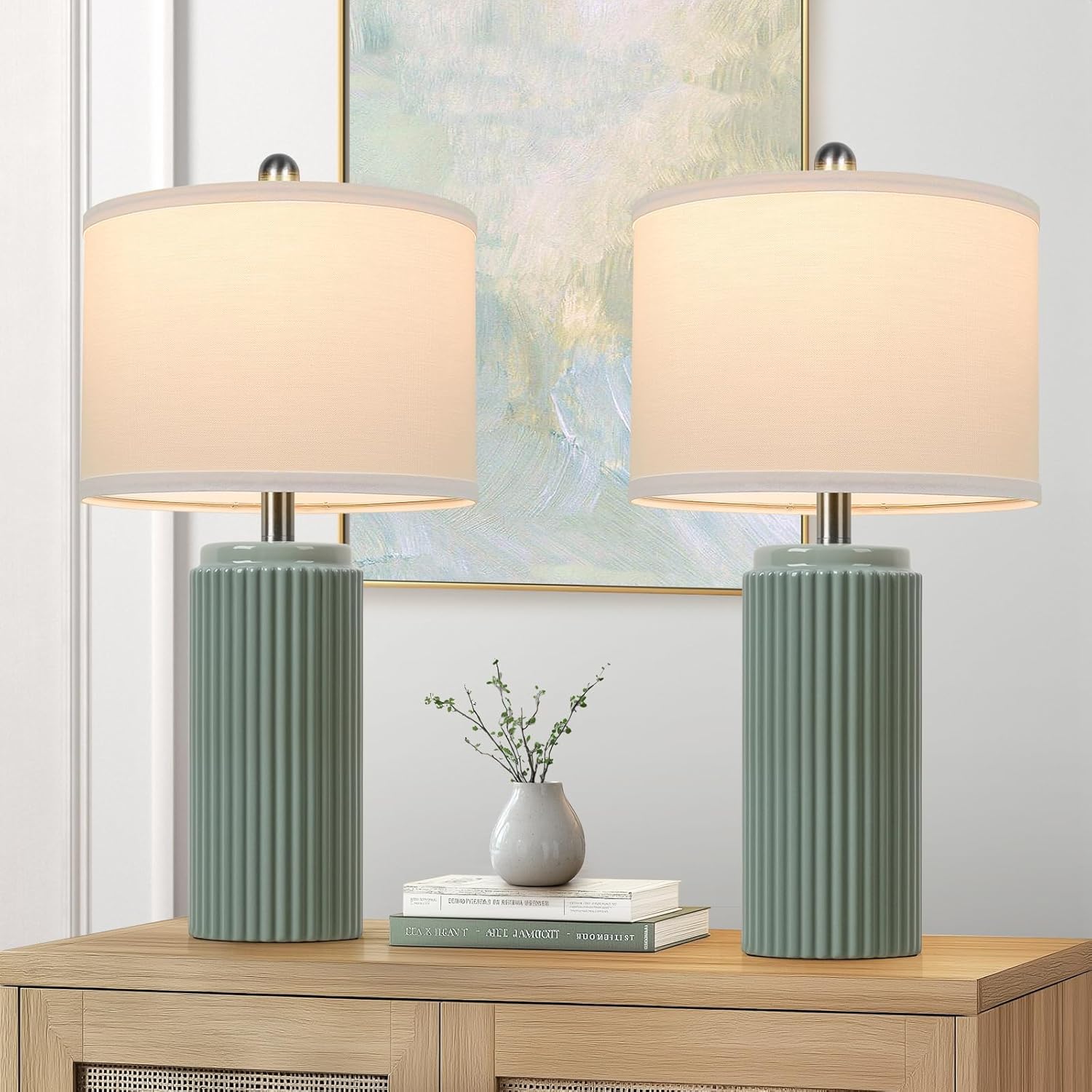 Boho Beige Nightstand Lamp — 23.5" — 23.5"