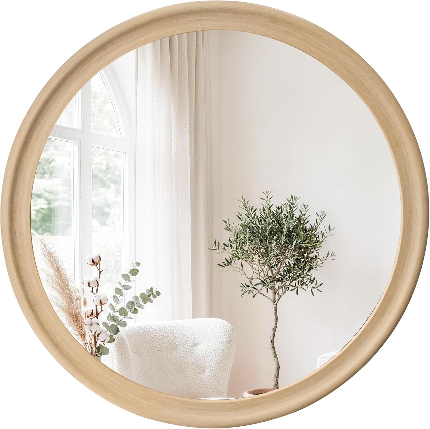 Round Farmhouse Beige Wall Mirror — 24" — 24"L x 24"W