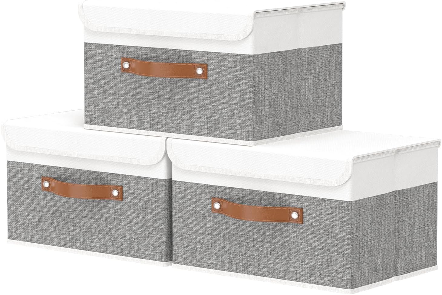 Linen Beige Storage Bin — 9" — White/Grey