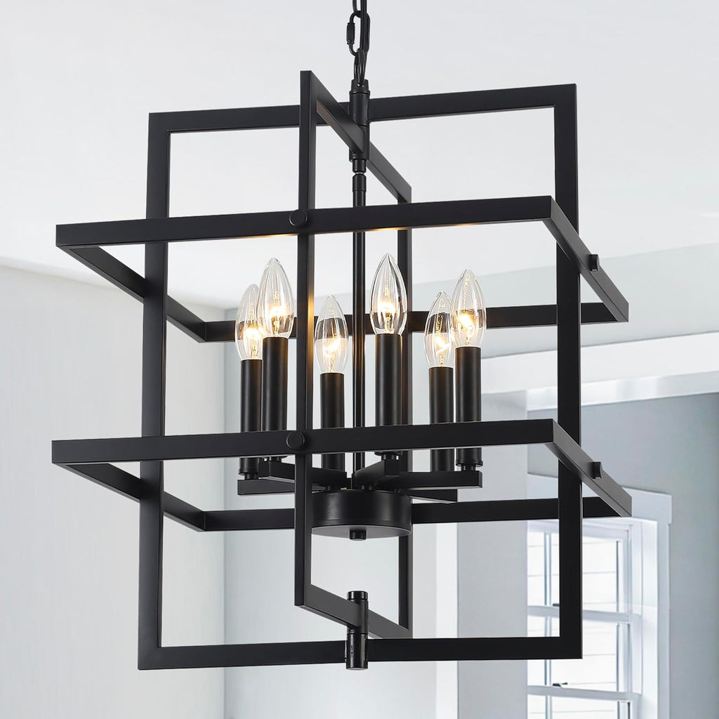Farmhouse Black Chandelier — 6-Light — Dark Black