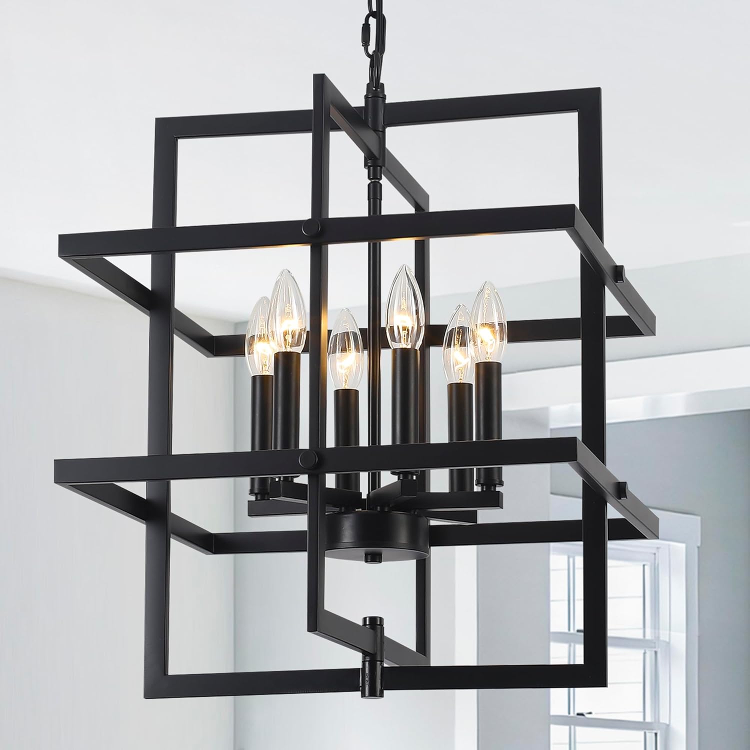 Farmhouse Black Chandelier — 6-Light — Dark Black
