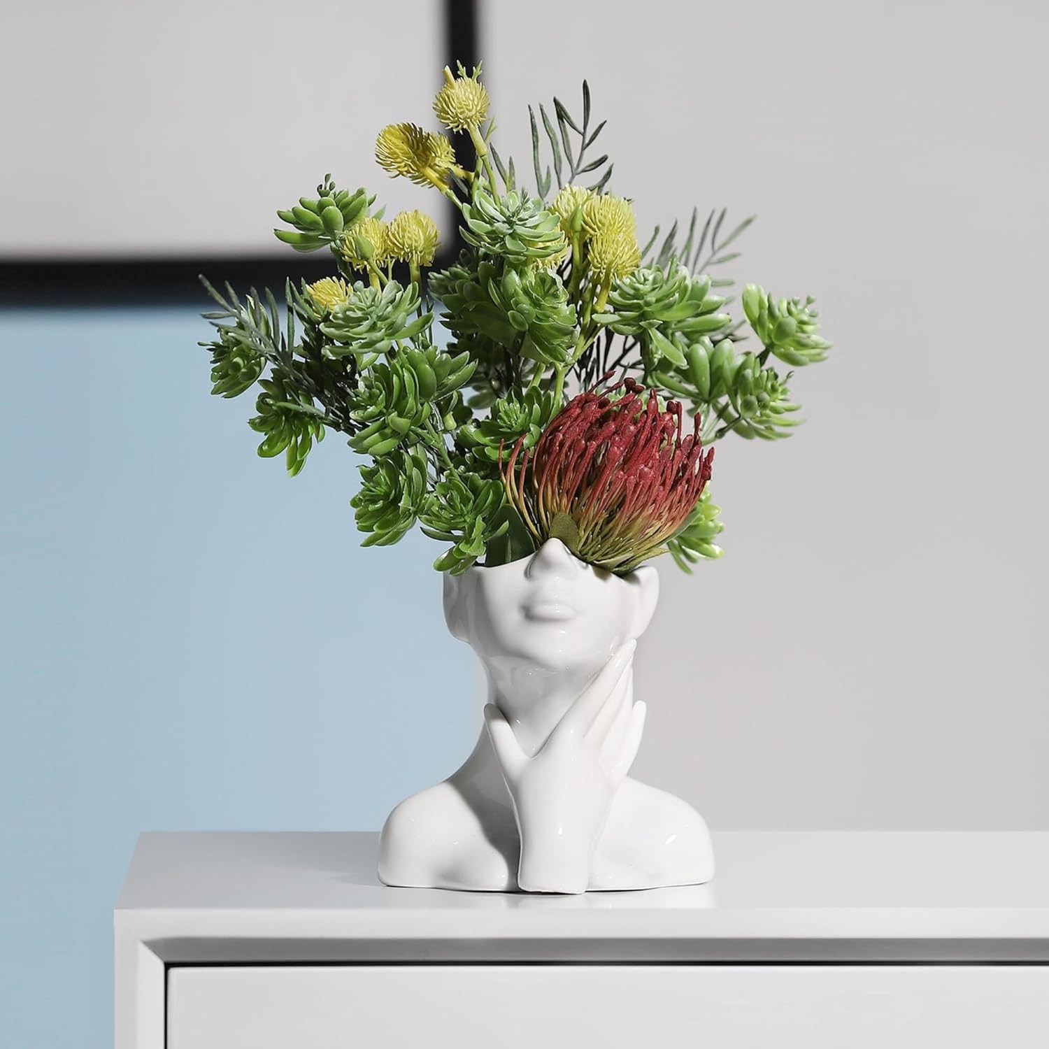 Modern Ceramic Flower Vase — Face Vase - Stroking the Neck