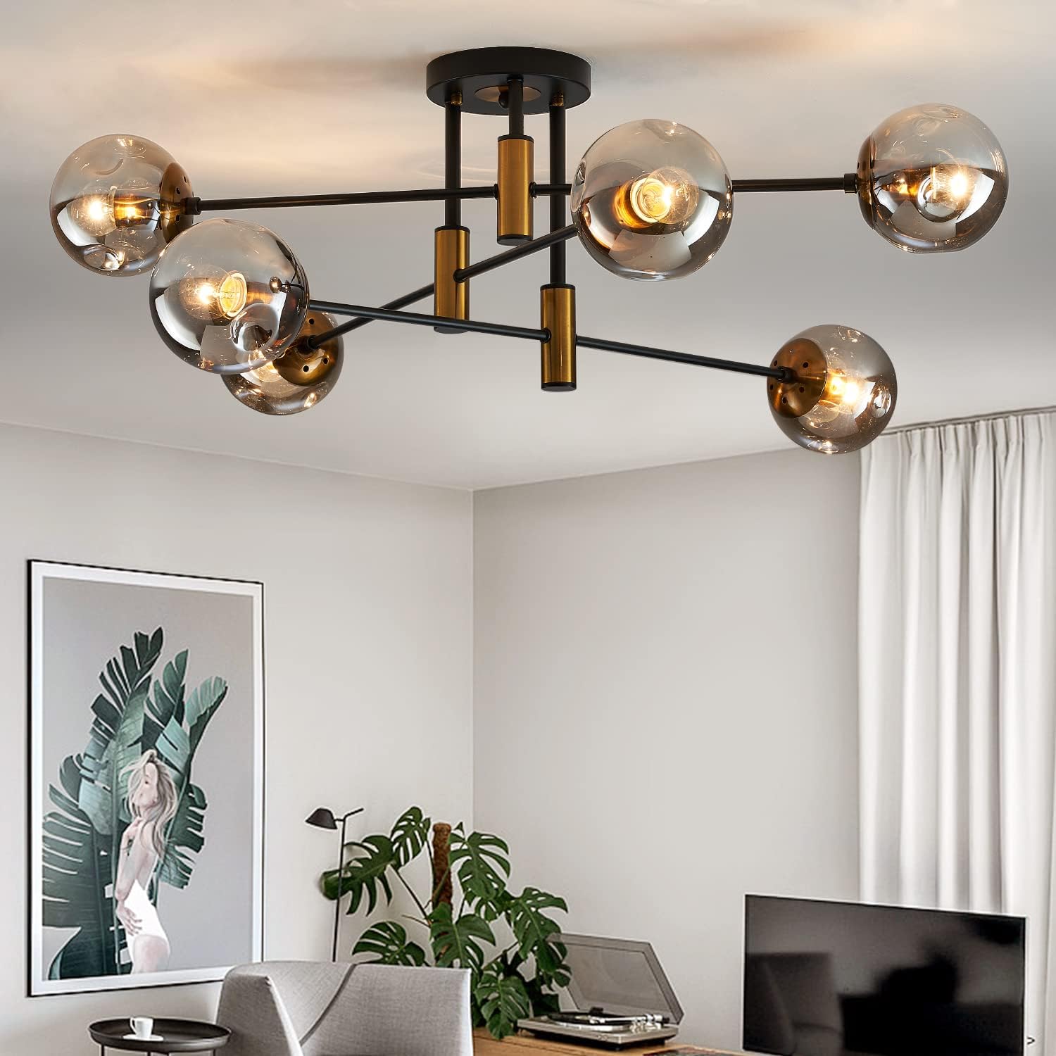 Vintage Farmhouse Black Chandelier — 6-Light — Black/Gold 6-Light