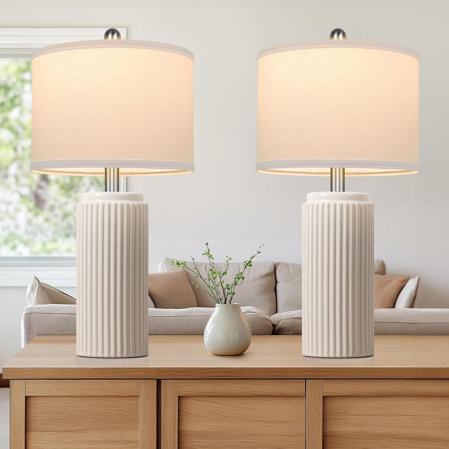 Boho Beige Nightstand Lamp — 23.5" — 23.5"