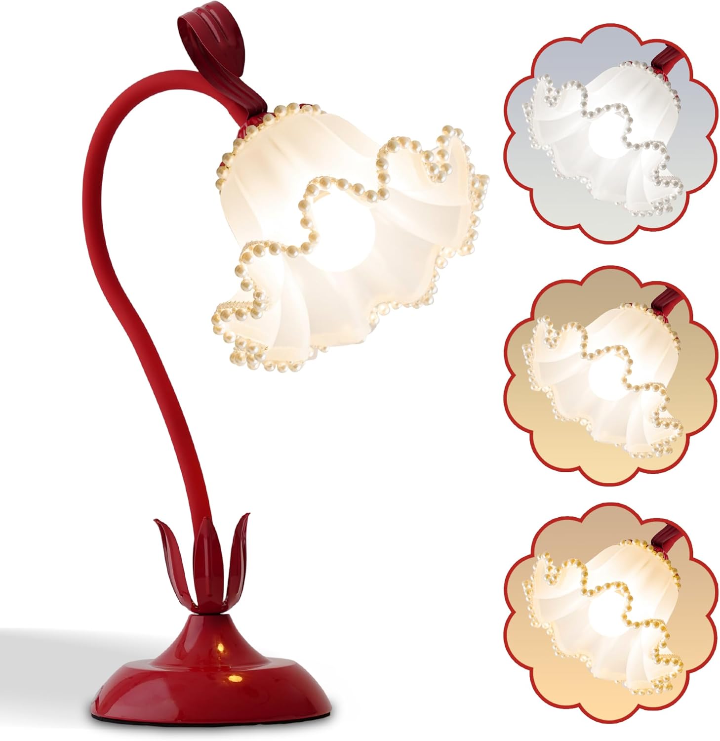 Vintage Green Bedside Lamp — Red Pearls