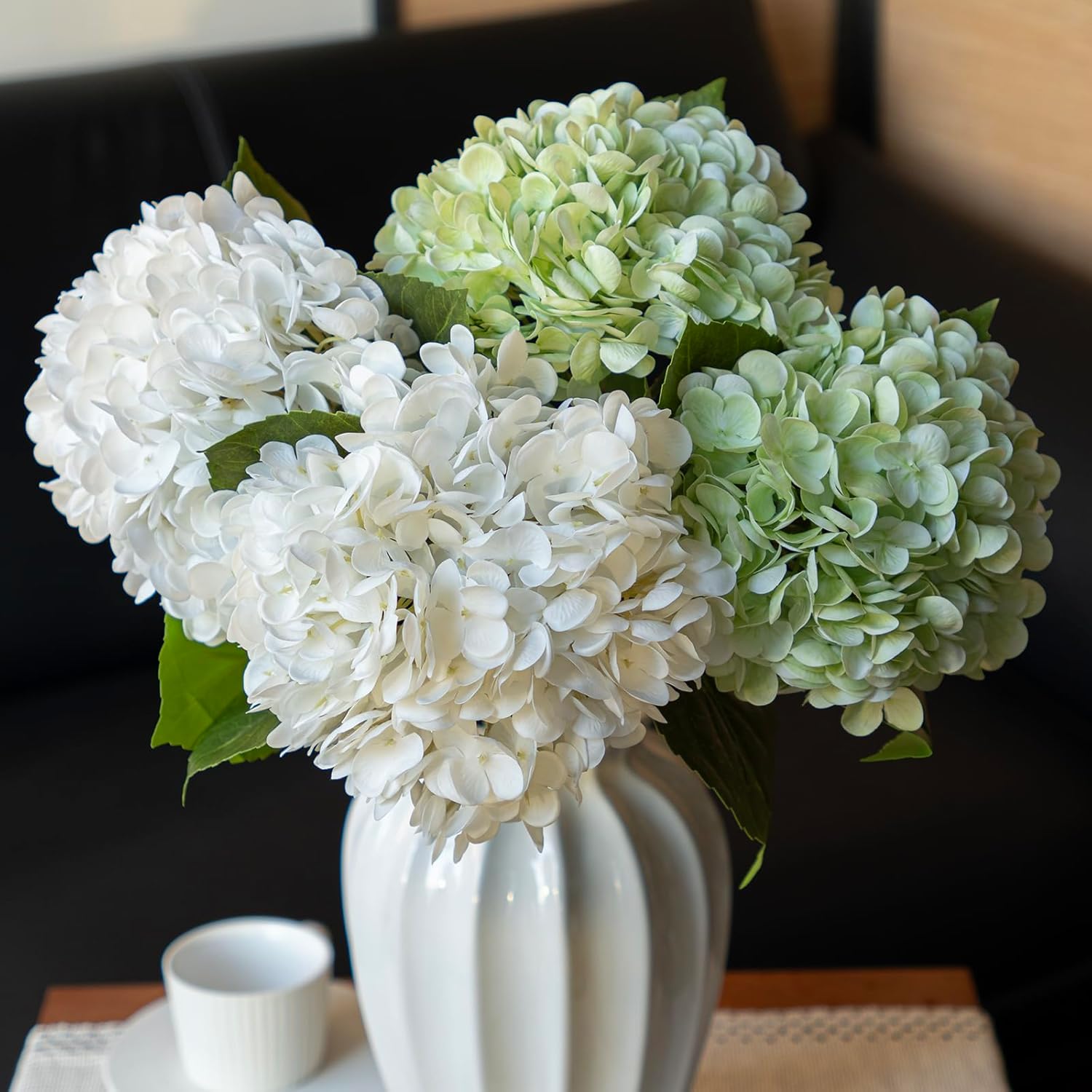 Blue Artificial Flowers — 22" — 2 White & 2 Light Green