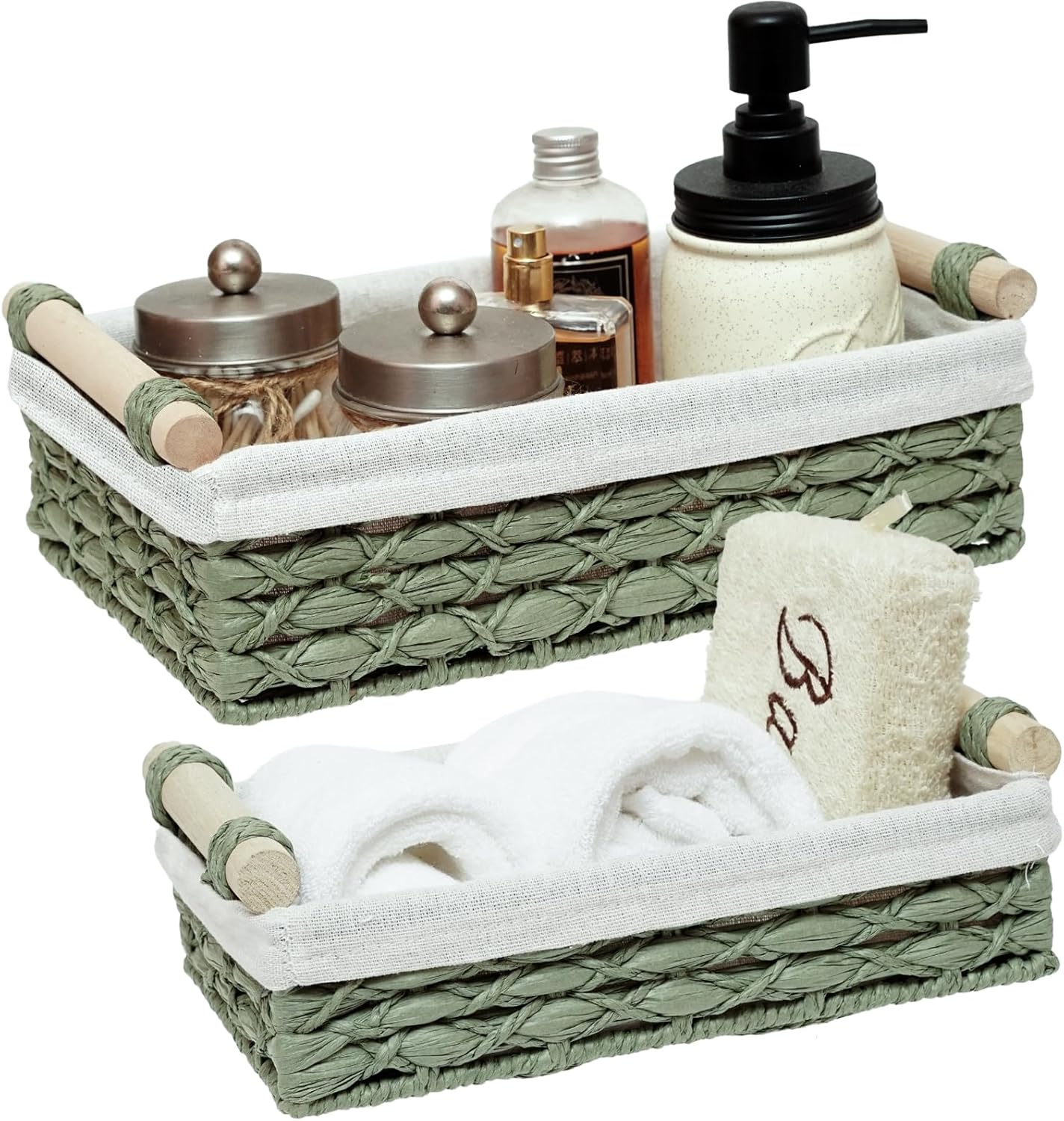 Beige Storage Bin — Set of 2 — green