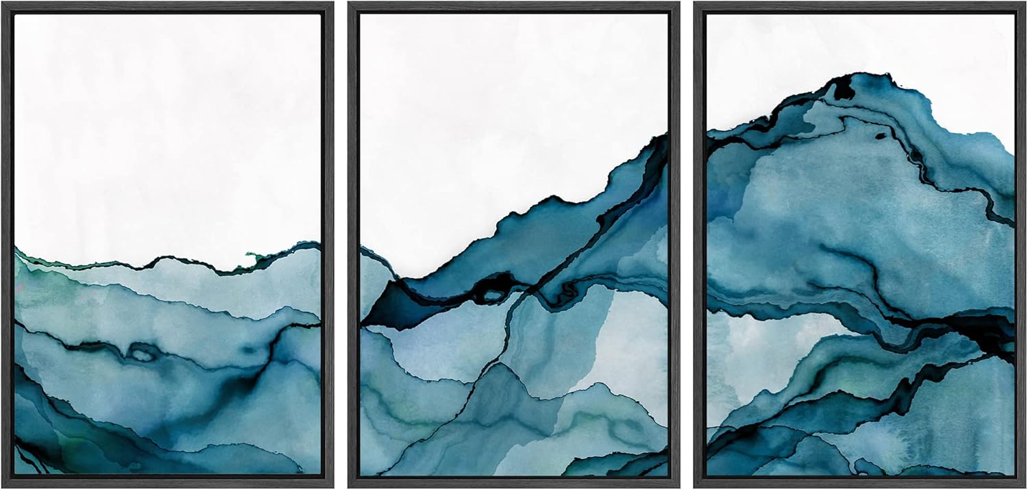 Framed Modern Fabric Wall Art — 16" — 24"x36"x3 Panels Black