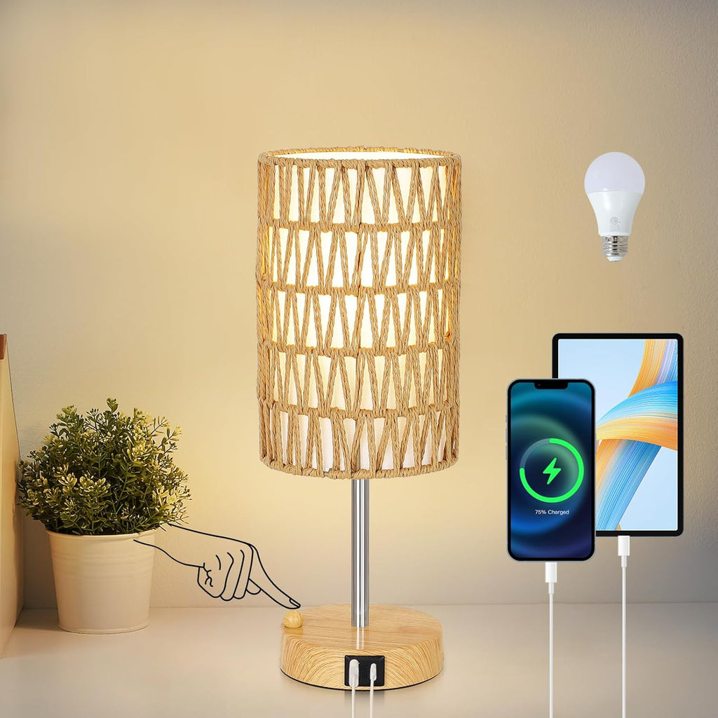 Dimmable Boho Black Desk Lamp — Faux wood