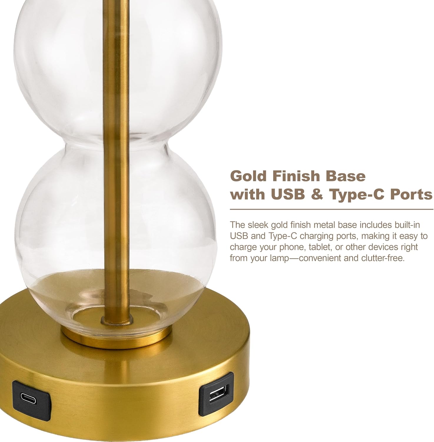 USB Luxe Black Bedside Lamp — 25" - View 8