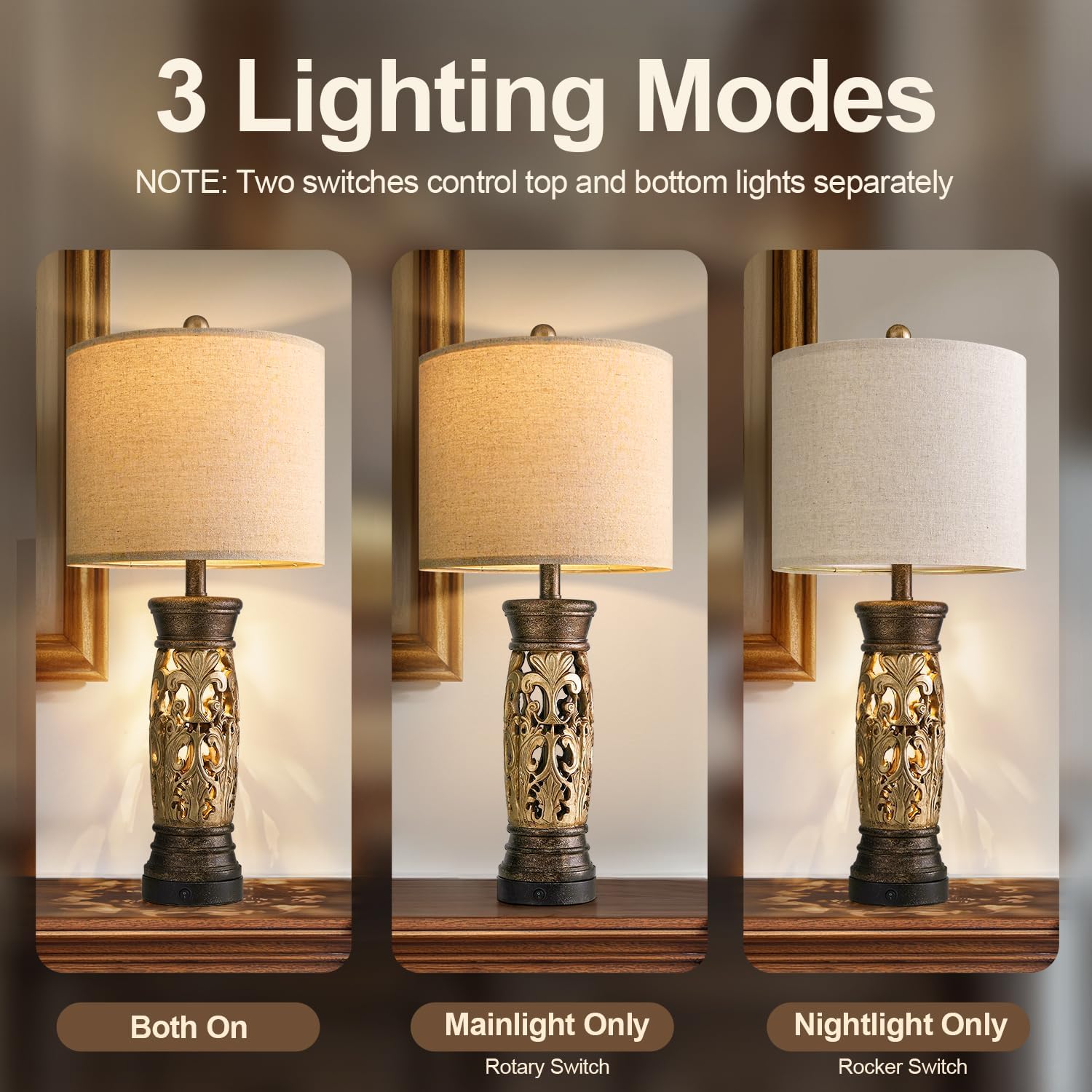 USB Farmhouse Gold Bedside Lamp — 27.25" - View 3