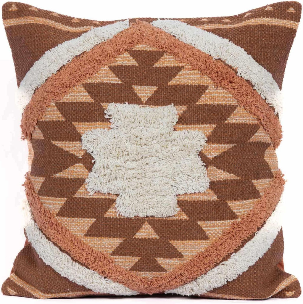 Lumbar Boho Beige Cushion Cover — 20" — 18" Square (Cover Only)