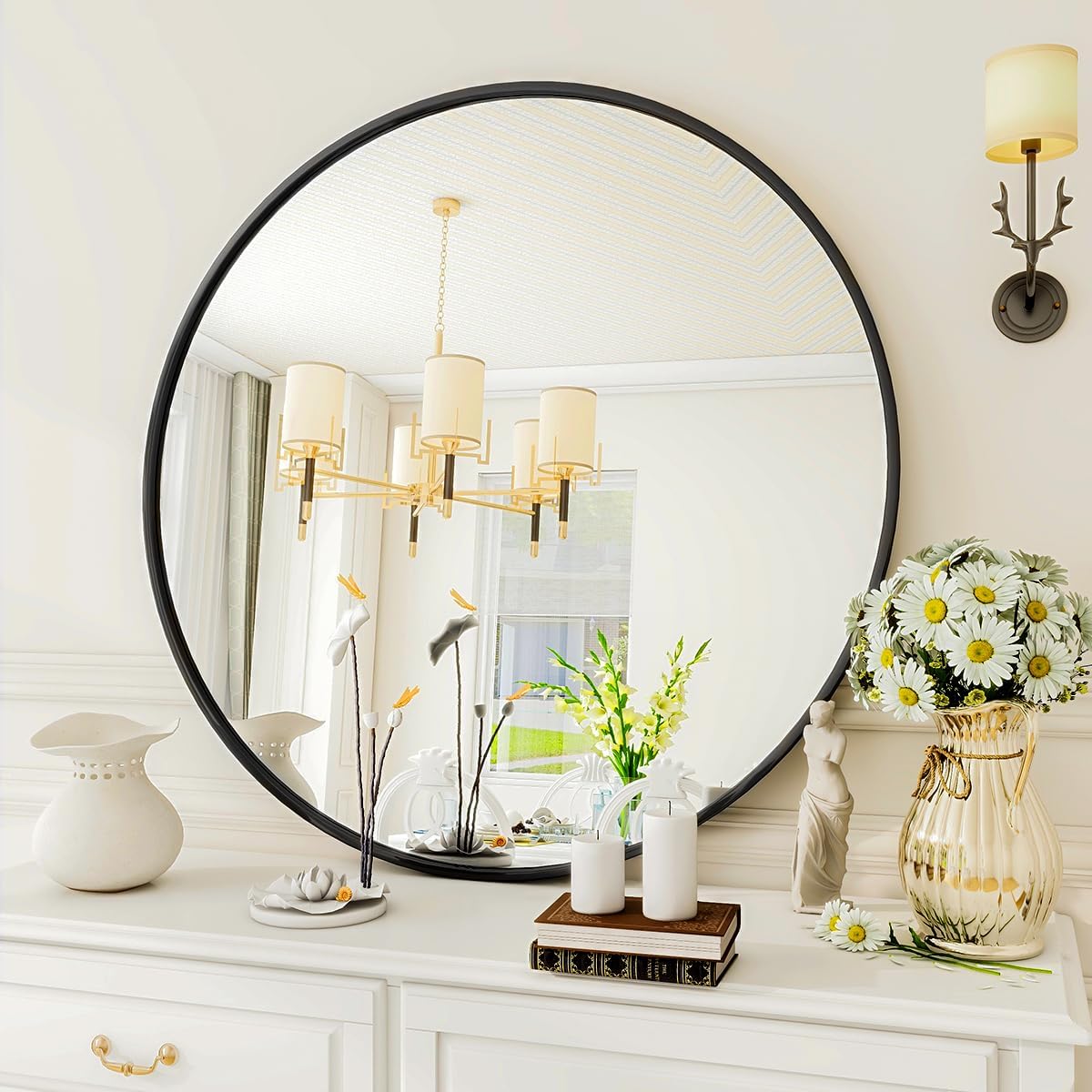 Round Modern Black Mirror — 48" — Black