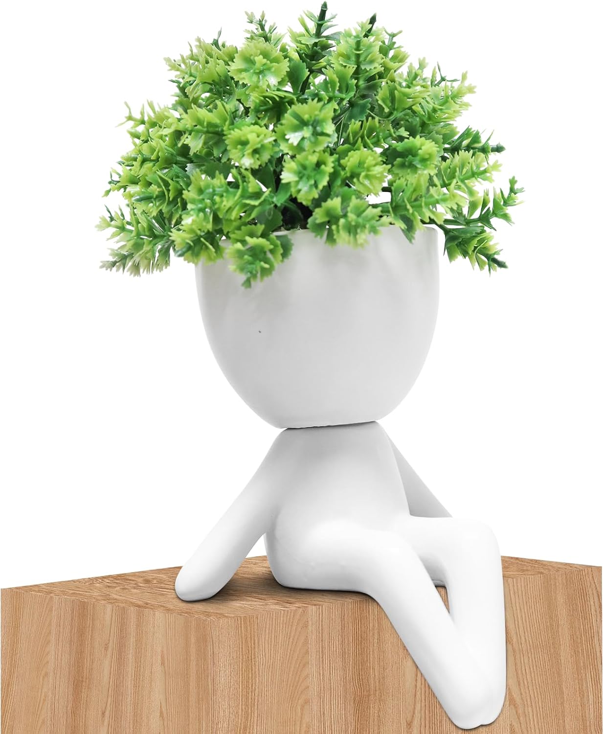 Beige Faux Succulent — Set of 1 — White-b