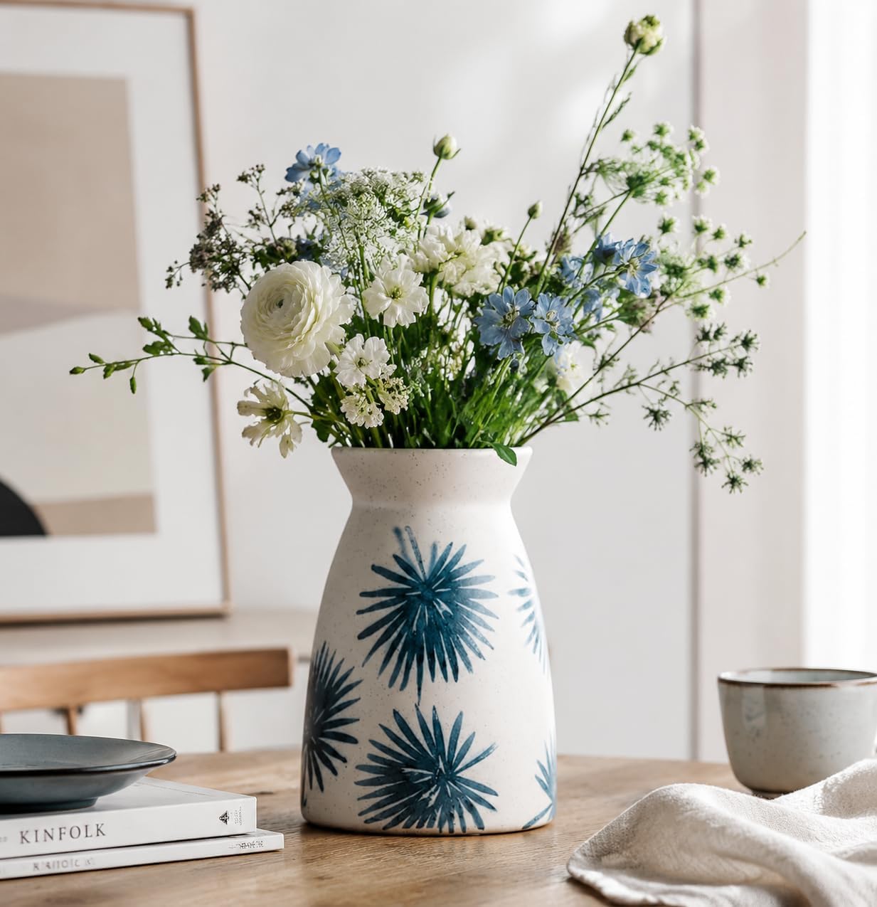 Modern Green Flower Vase — 7" — Teal White-7inch