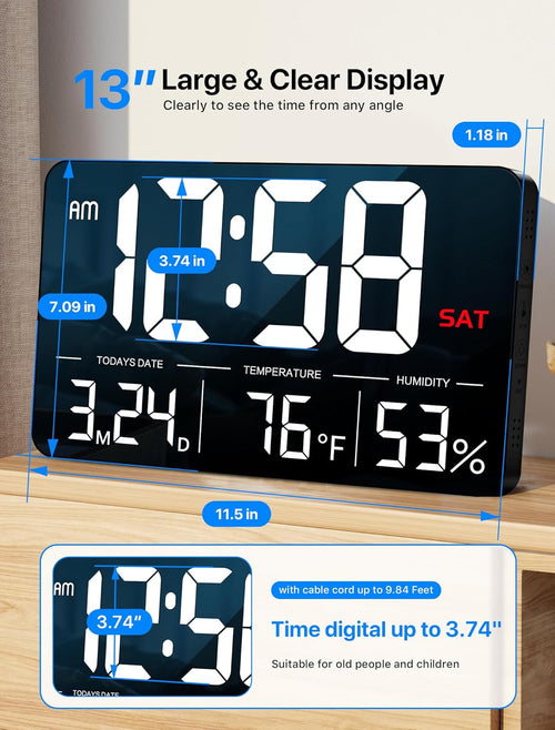 Adjustable Black Wall Clock — 13" - View 2