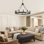 Round Farmhouse Black Chandelier — 12-Light - View 6