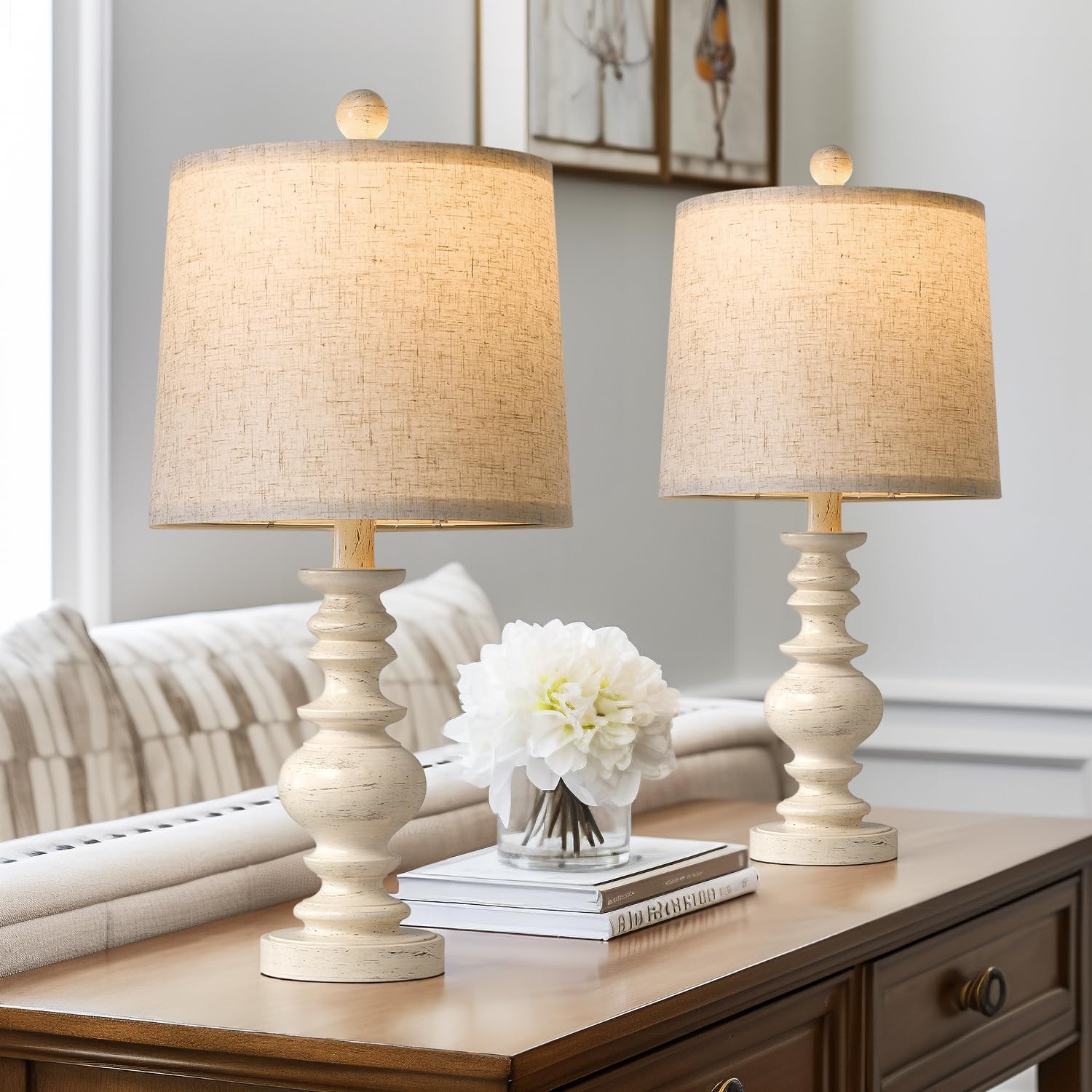 Linen Farmhouse Black Desk Lamp — 20.5"