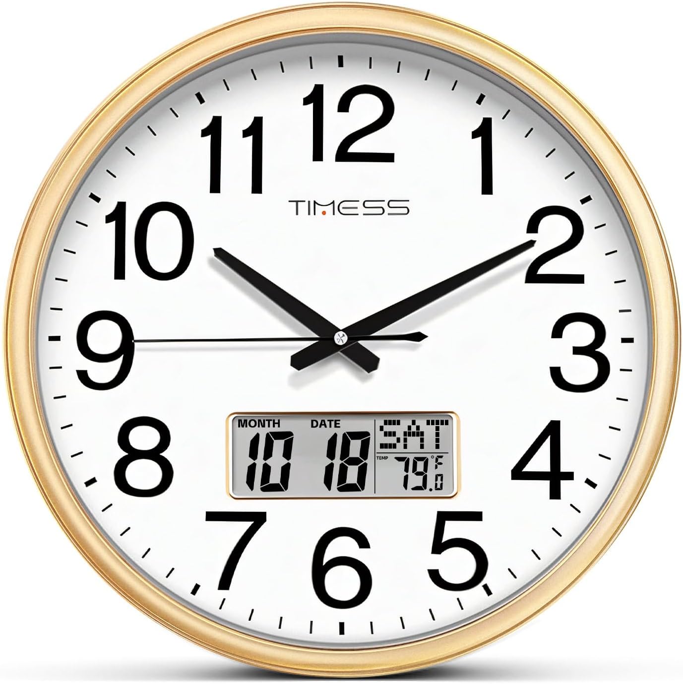 Battery Operated Modern Brown Wall Clock — 11" — Calendar Gold
