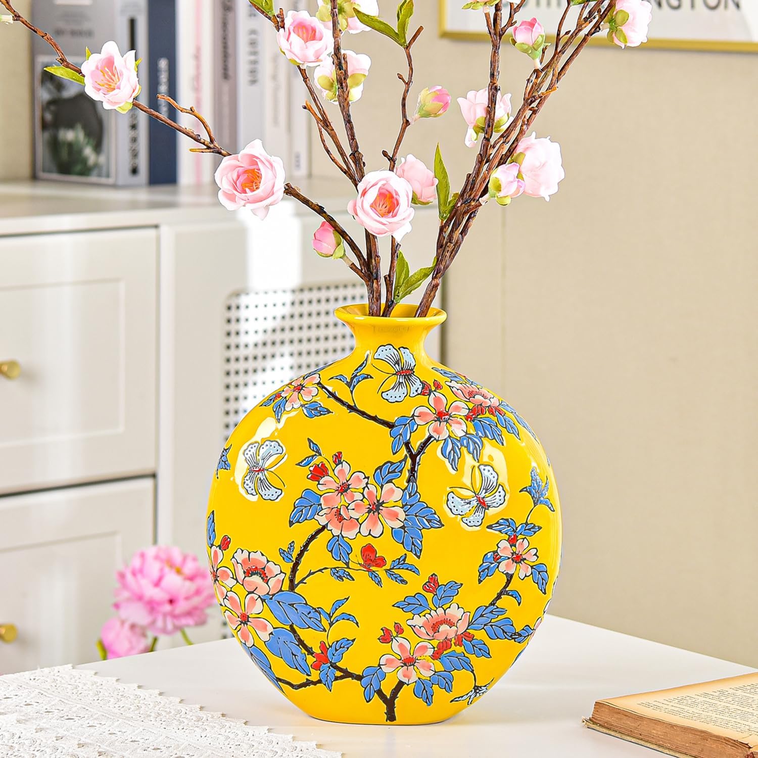 Hand-Carved Beige Decorative Vase - View 2
