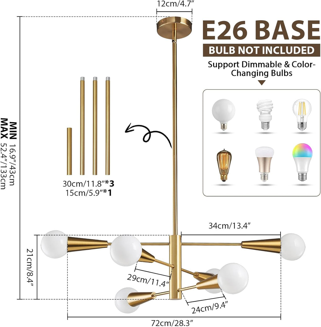 Adjustable Luxe Black Chandelier — 6-Light - View 4
