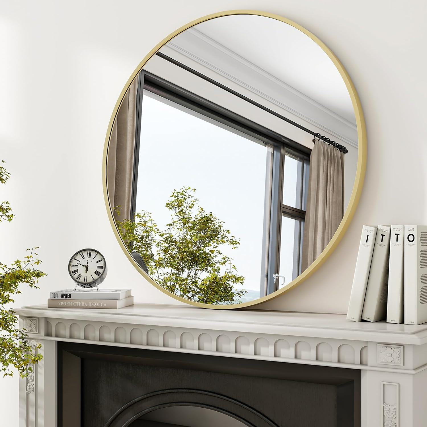 Round Modern Black Wall Mirror — 30" — Round-gold