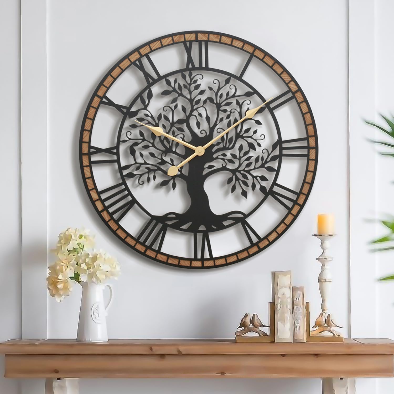 Battery Operated Farmhouse Wood Wall Clock — 24" — Tree