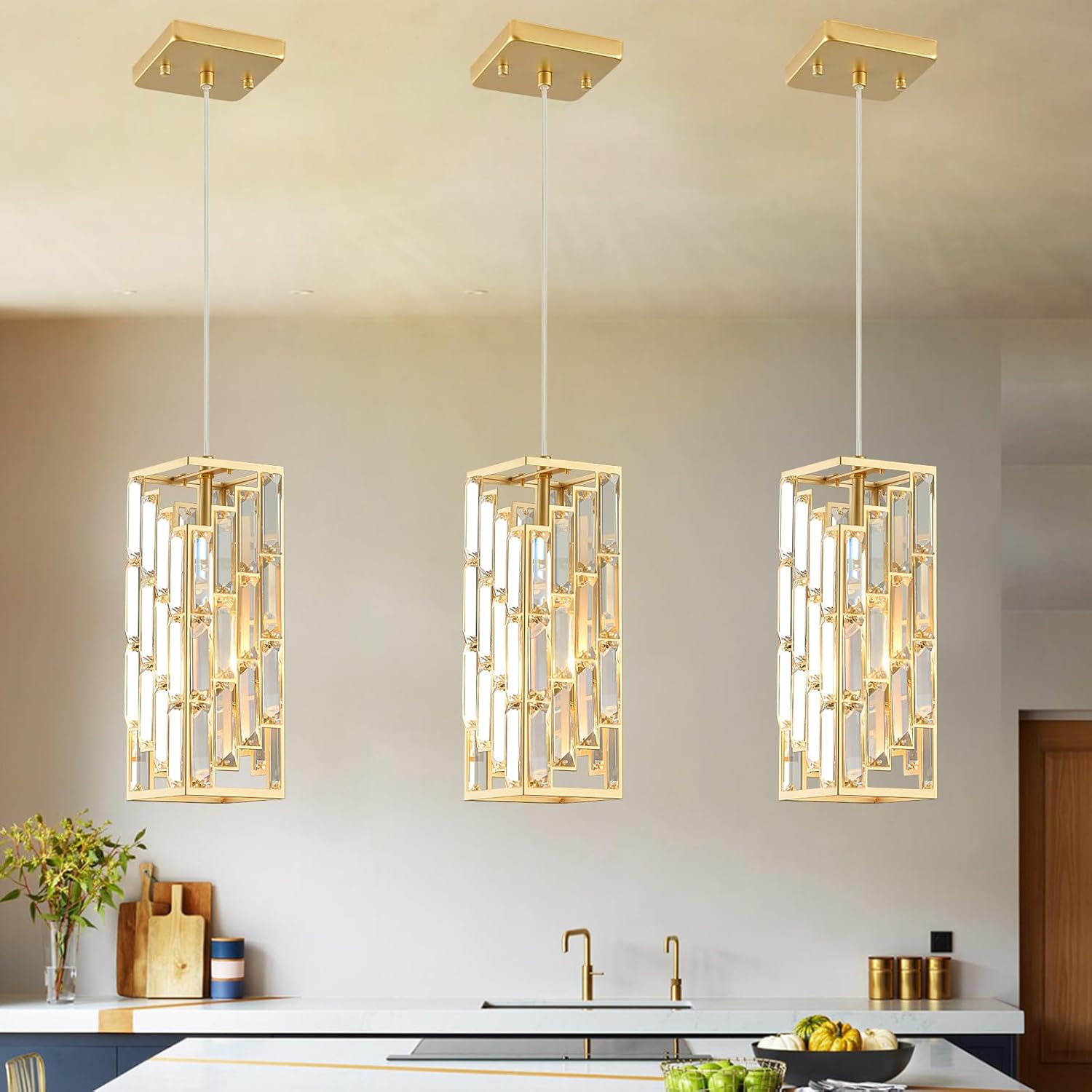 Round Luxe Black Chandelier — 4-Light — Gold Square 3-Pack
