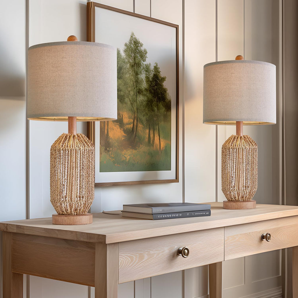 Boho Black Bedside Lamp — 21" — Wood Brown