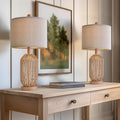 Boho Black Bedside Lamp — 21" — Wood Brown