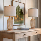 Boho Black Bedside Lamp — 21" — Wood Brown