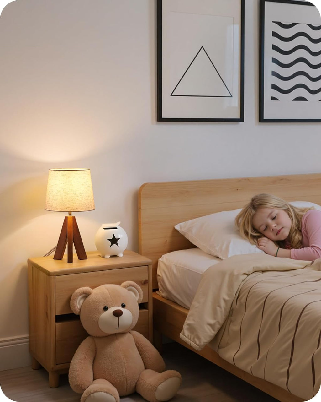 Linen Modern Beige Bedside Lamp — 6" - View 6
