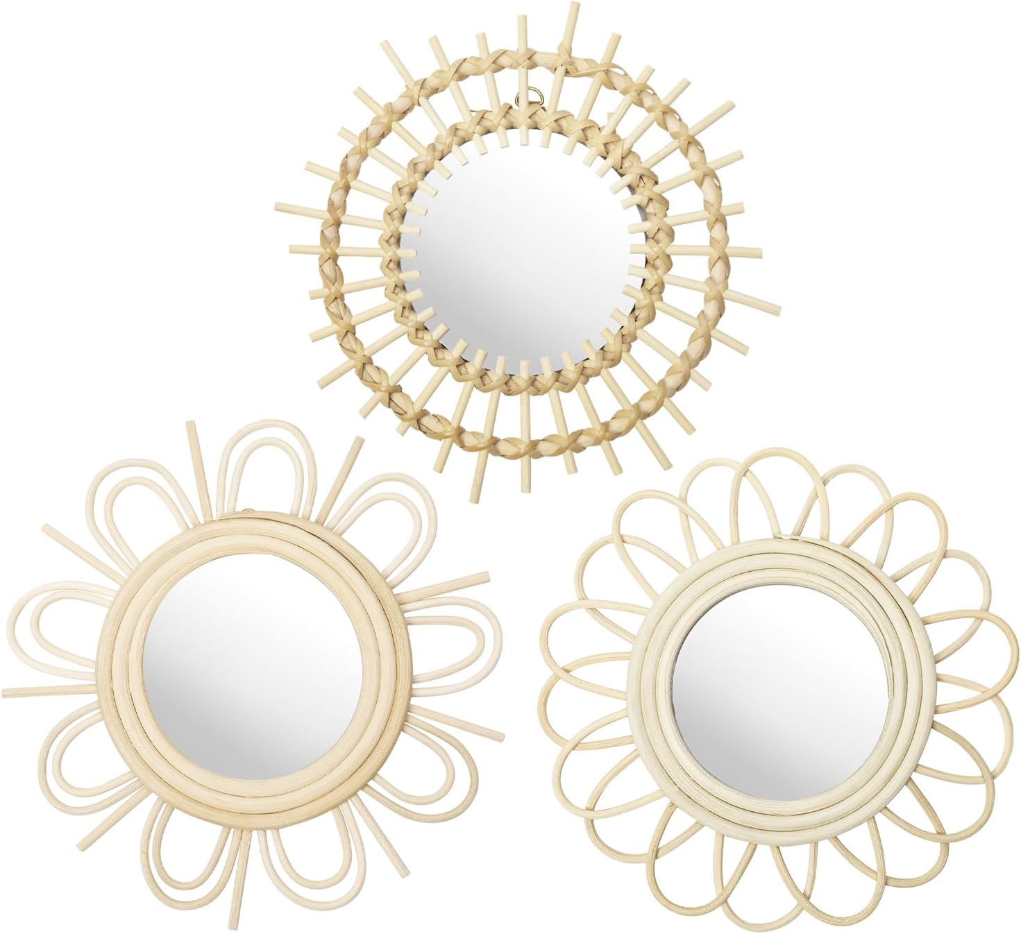 Round Beige Wall Mirror — Set of 3 — Beige