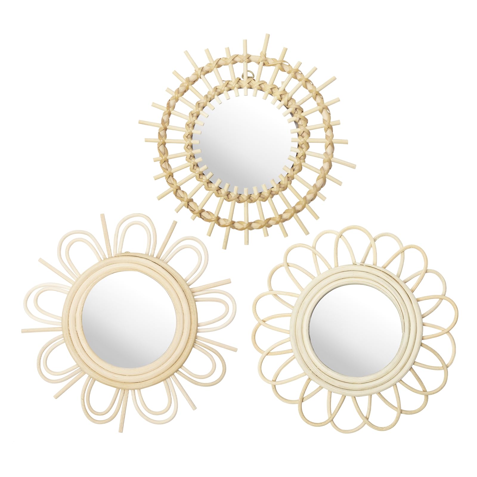 Round Beige Wall Mirror — Set of 3