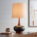 Mid-Century Red Table Lamp — 23" — Wood and Dark Hammered Ceramic