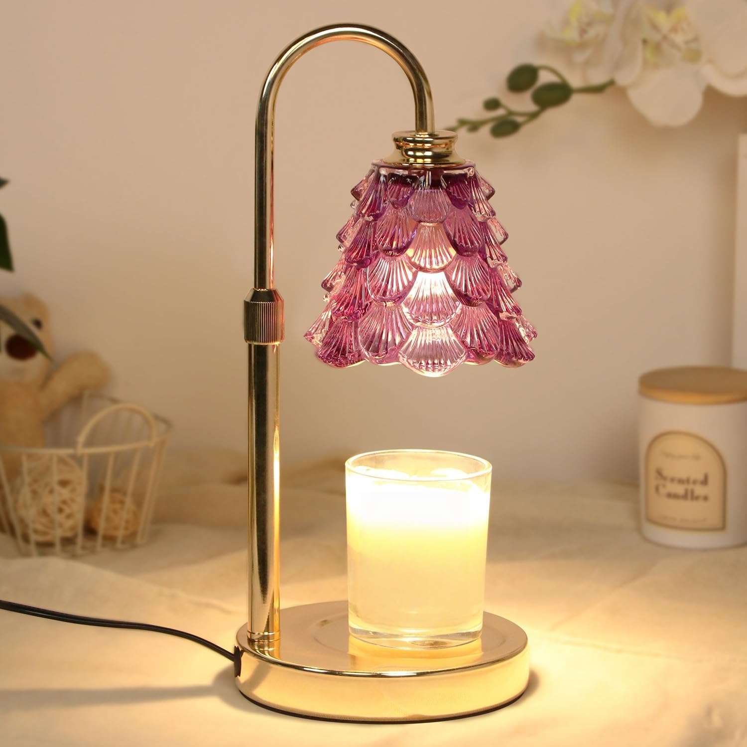Luxe Beige Table Lamp — Adjustable Purple