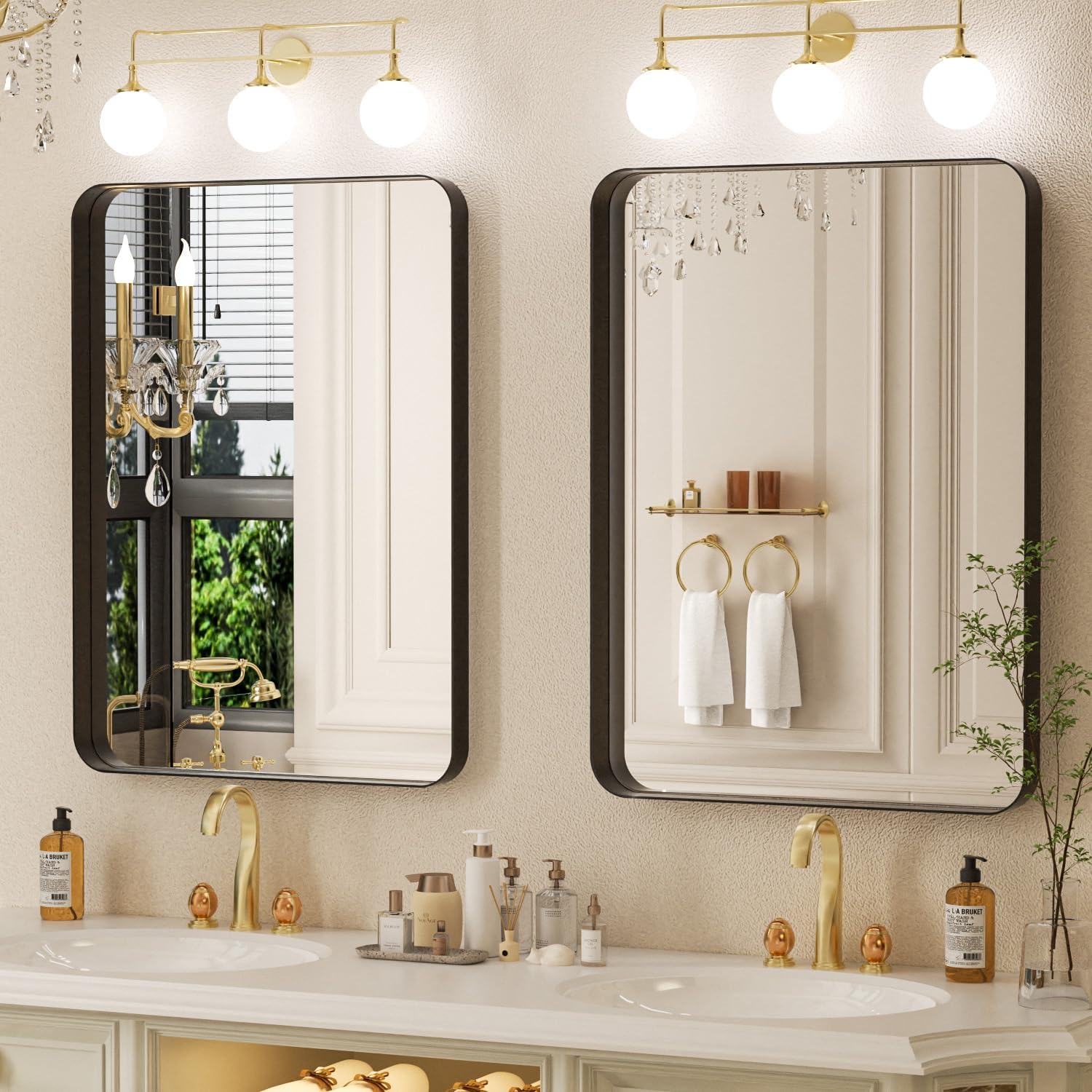 Rectangular Black Wall Mirror — 36" - View 3