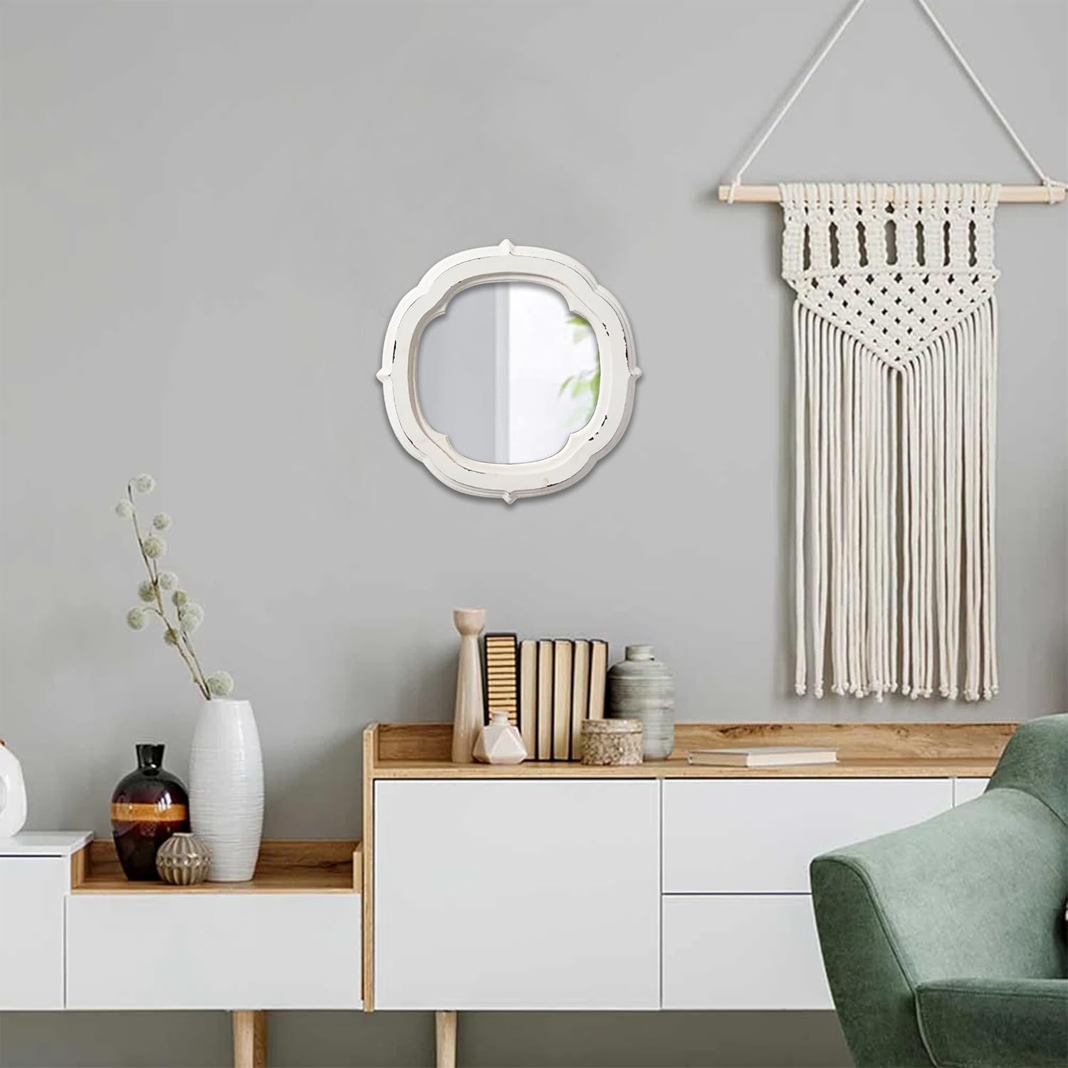 Round Farmhouse Wood Wall Mirror — 1" - View 4