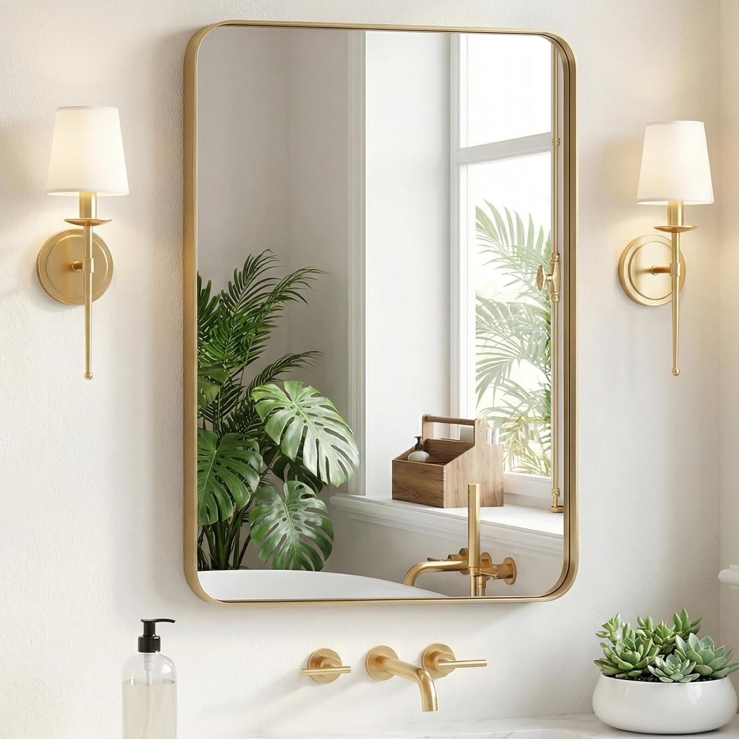 Framed Luxe Black Wall Mirror — 40" — Gold-rect
